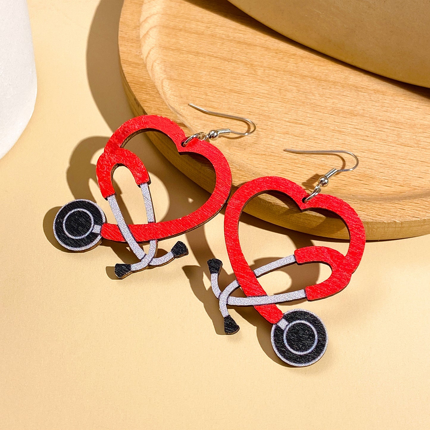 Nurse Medical Color Stethoscope Modeling Wooden Earrings