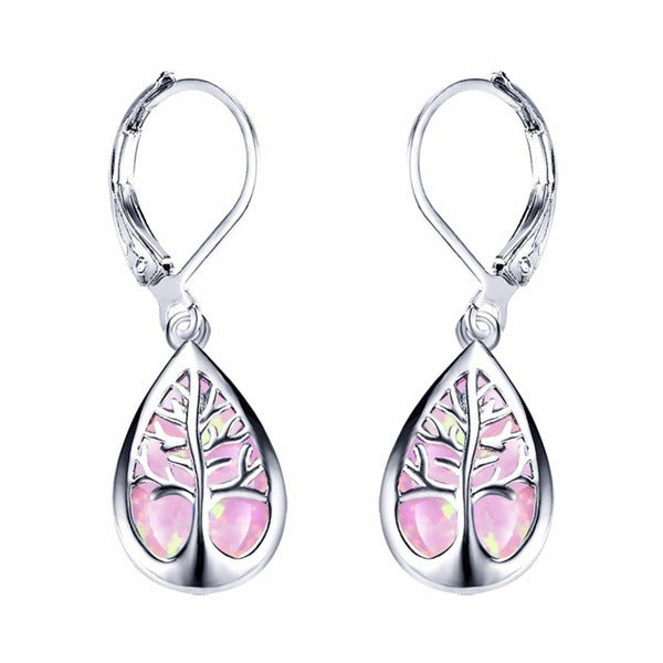 Women's Opal Lucky Tree Drop-shaped Ear Clip Earrings
