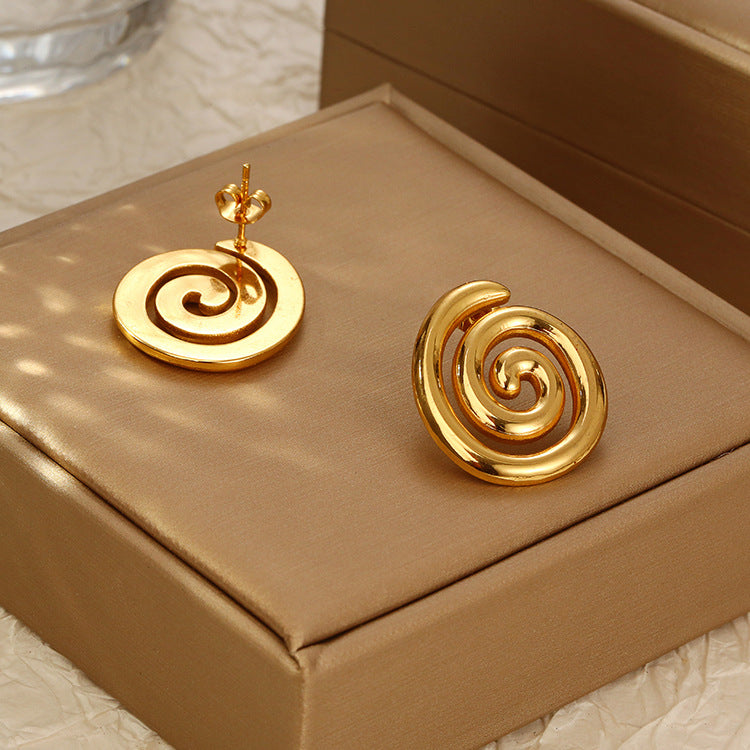 Women's Trendy Gold Stainless Steel Rotating Thread Earrings