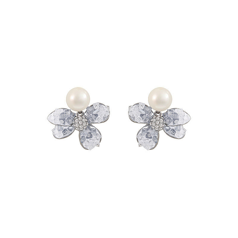 Women's Cream Blue Crystal Flower Pearl Light Rings