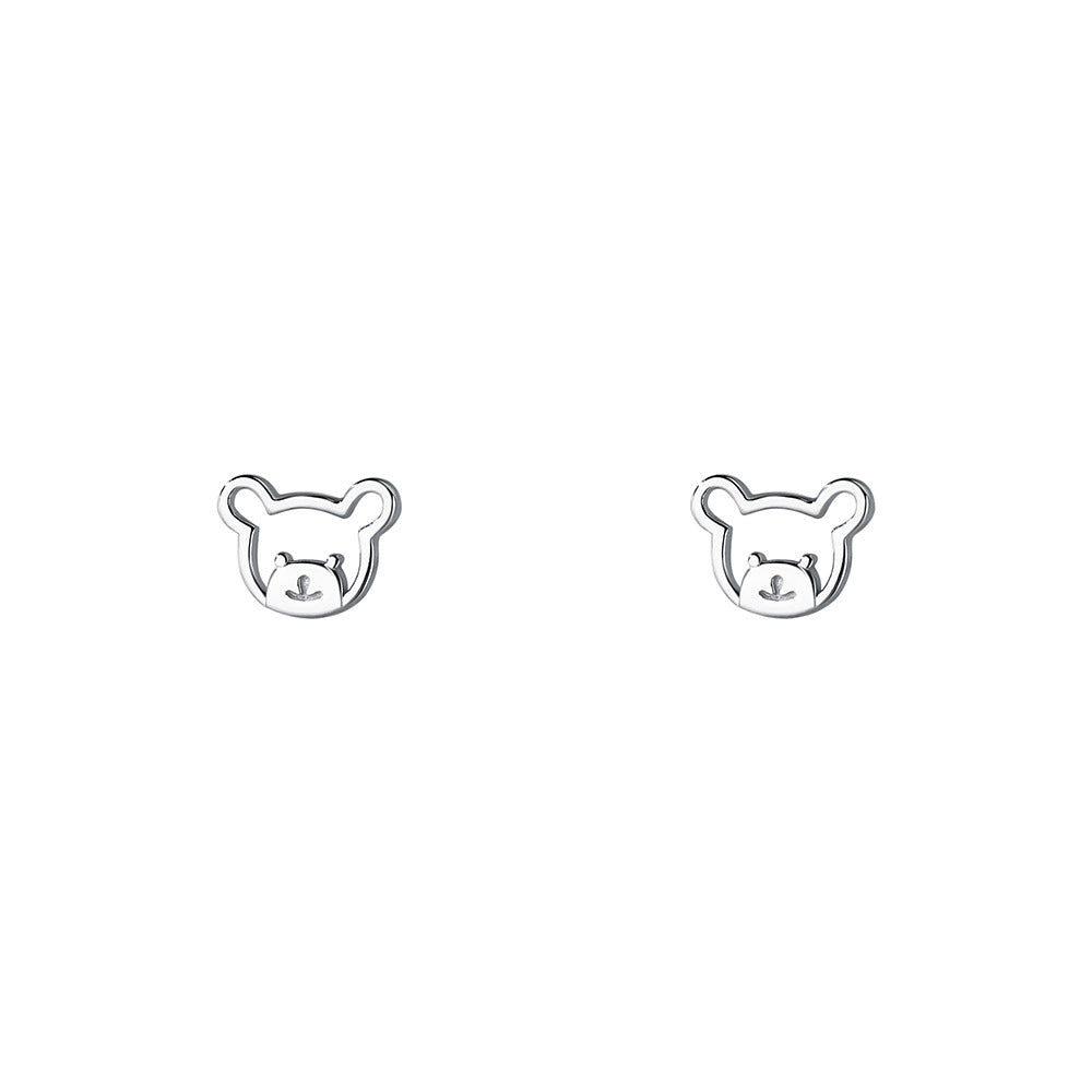 Women's Korean Style Fresh Cute Bear Ear Sterling Sier Simple Earrings