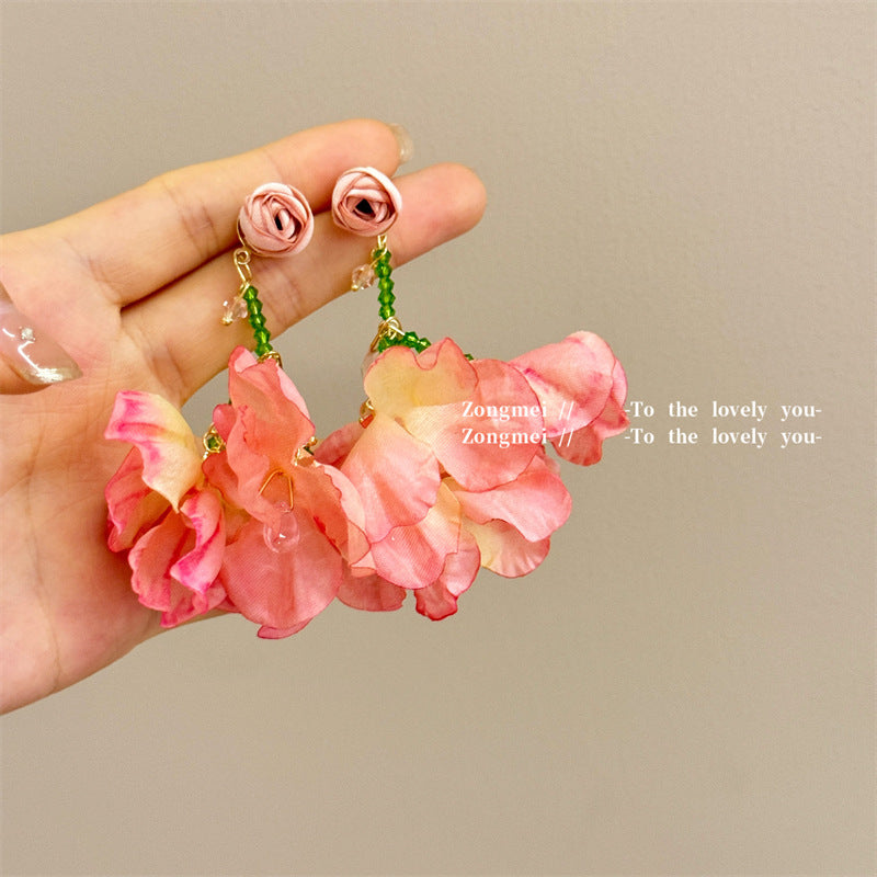 Ear Clip Burning Rose Female Wine Red Temperament Atmosphere Earrings