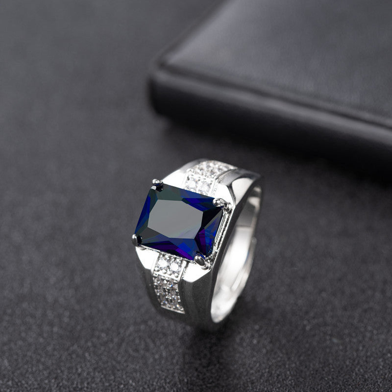 Men's Emerald Sapphire Diamond Green Pointed Crystal Rings