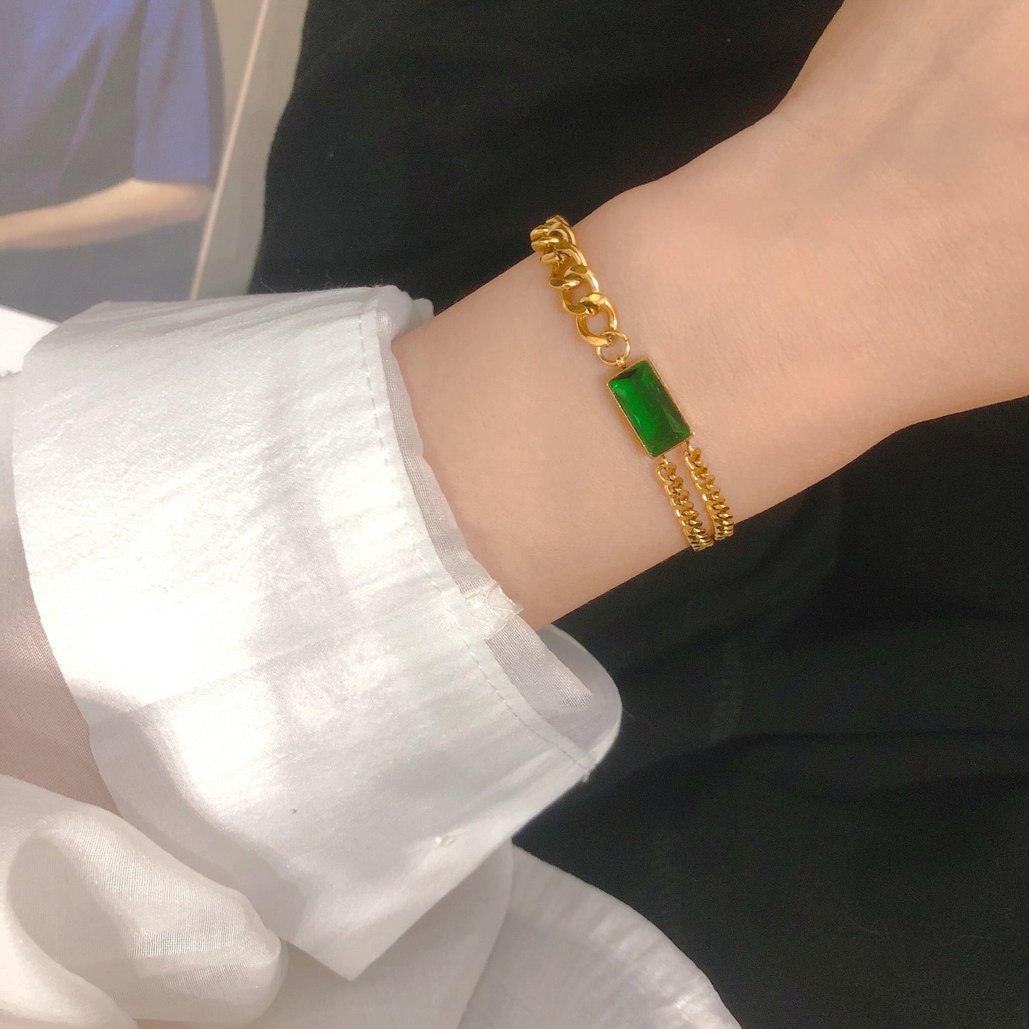 Beautiful Square Emerald Female Titanium Steel Niche Bracelets