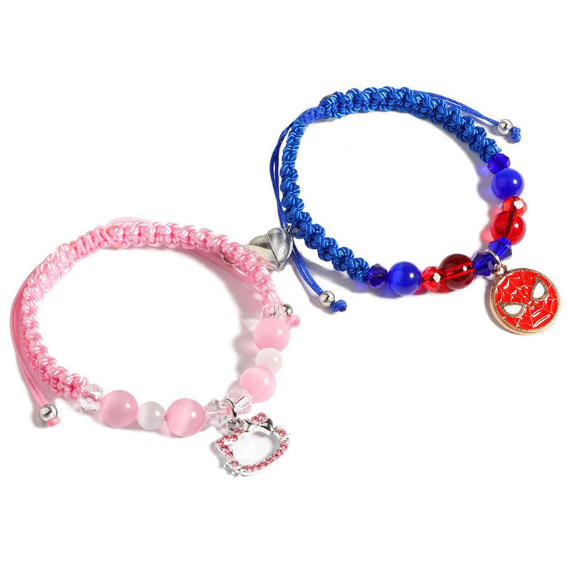 Spider Cat Couple Crystal Opal Magnet Bracelets