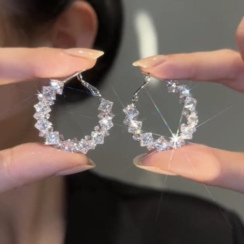 Light Luxury Refined Zircon Ear Design Advanced Sense Round Earrings