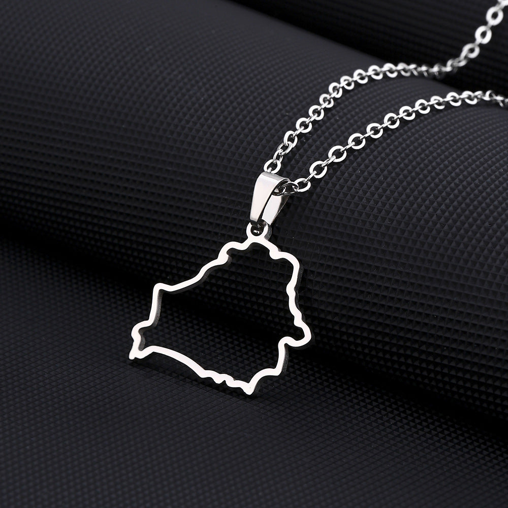 Women's & Men's Titanium Steel Hollow Gold Map Modeling Necklaces
