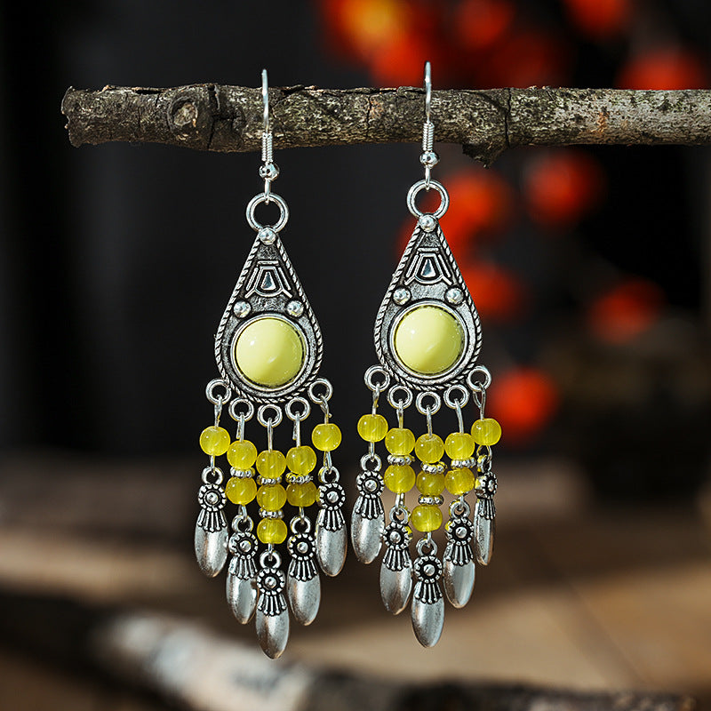 Turquoise Ethnic Style Retro Alloy Yunnan Earrings