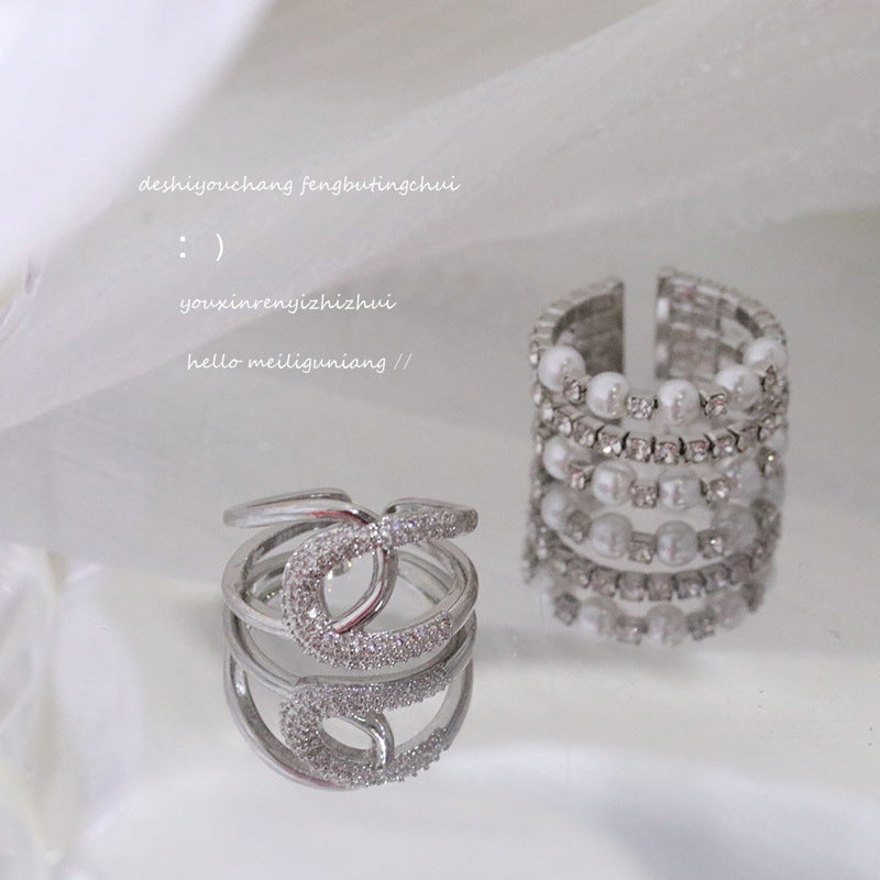 Micro Inlaid Zircon Pearl White Female Rings