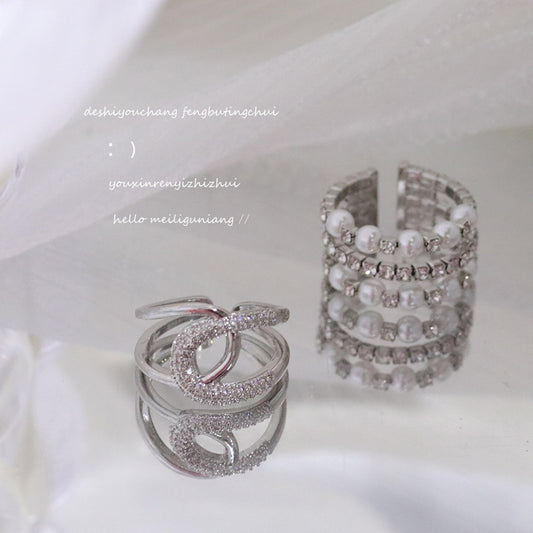 Micro Inlaid Zircon Pearl White Female Rings