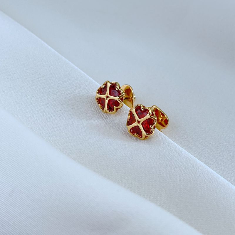 Simple Sweet Commuter Small Heart Four-leaf Clover Shape Inlaid Earrings