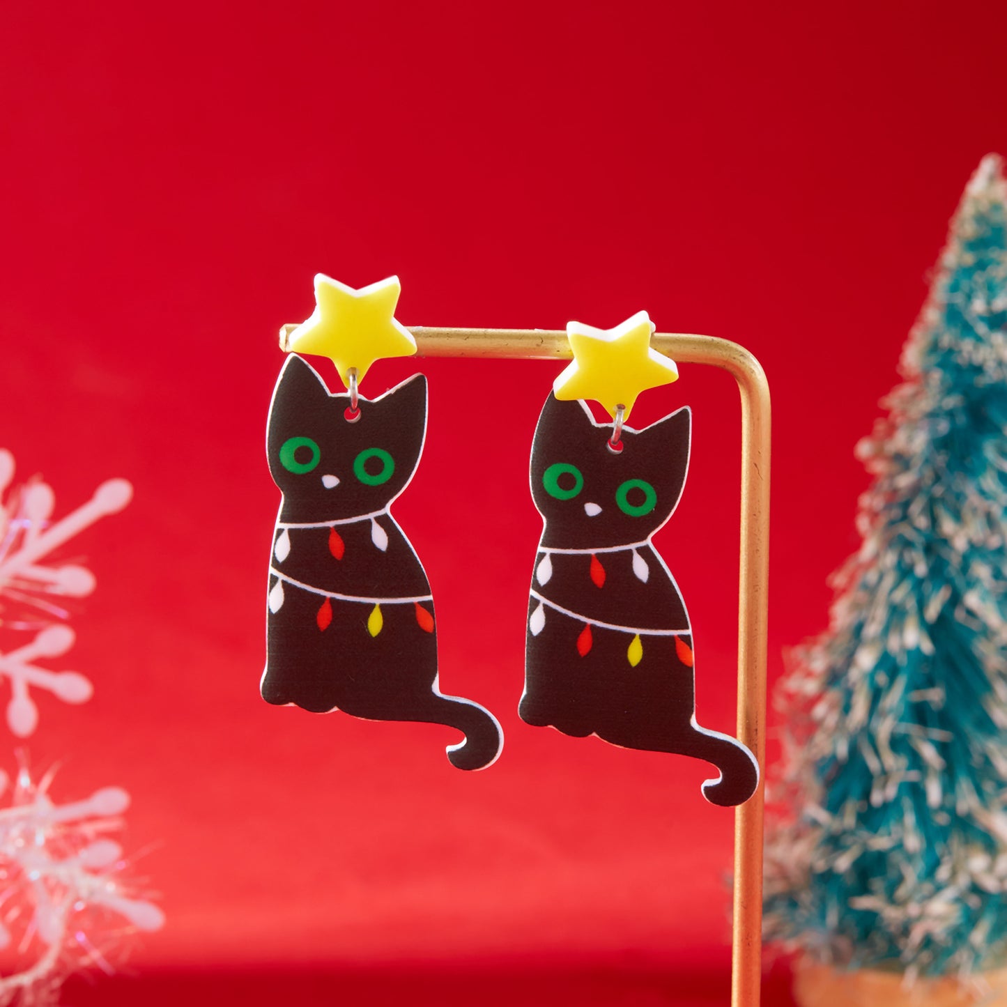 Christmas Tree Fashion Hat Acrylic Printed Earrings