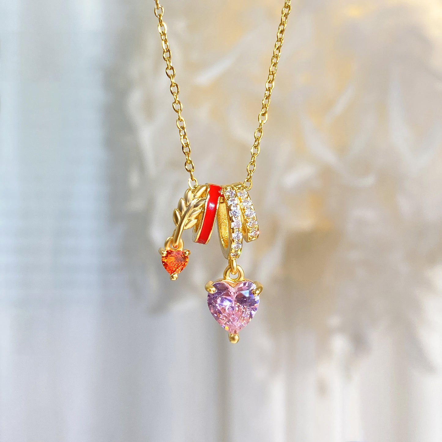 High-grade Copper Gold-plated Heart Zircon Clavicle Chain Necklaces