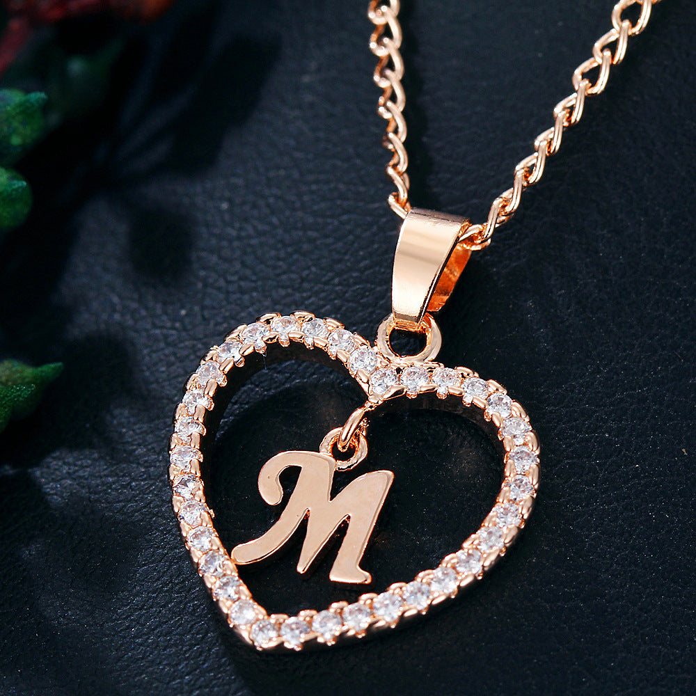 Letter Heart-shaped Zircon Jewelry Clavicle Chain Necklaces