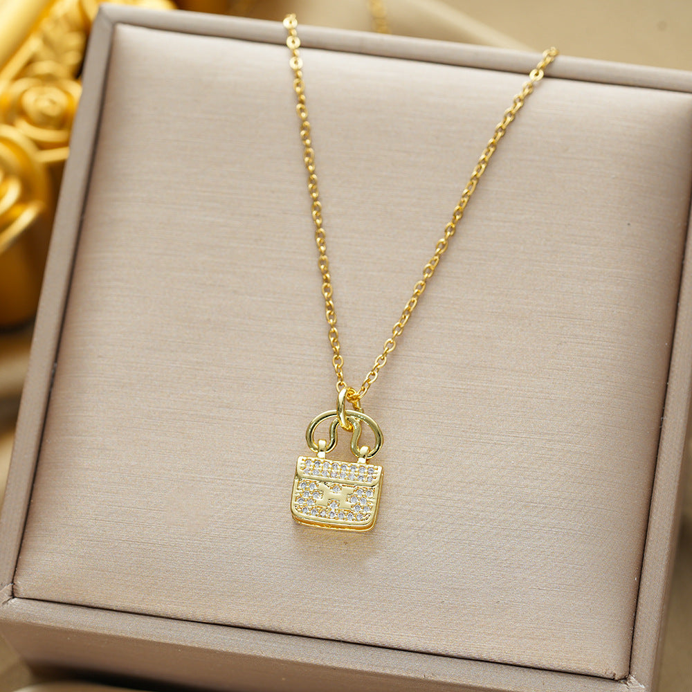Titanium Steel Affordable Luxury Feeling Full Diamond Bag Fashion Necklaces