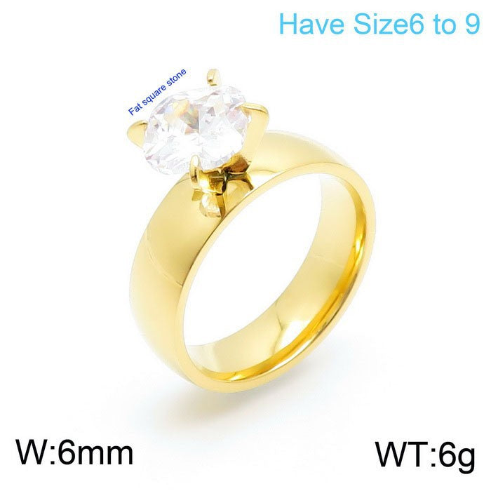Jewelry Korean Titanium Steel Couple Simple Zircon Gold Plated Rings