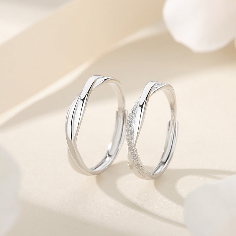 Pure Sier Interwoven Mobius Couple Niche Design Rings
