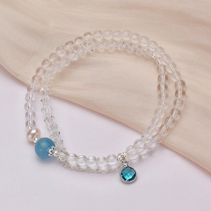 Chinese Style White Crystal Aquamarine Double Circle Bracelets