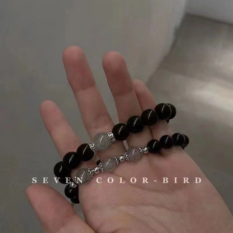 Women's Cold Door Magnetic Suction Couple Retro Style Obsidian Bracelets