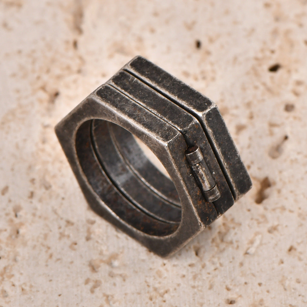 Men's Multilateral Simple Retro Titanium Steel Brass Rings