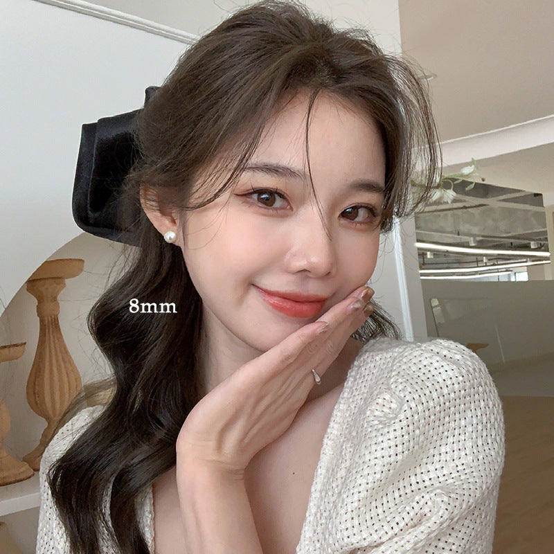 Women's Trendy Simple Sier Pearl Niche Design High Earrings