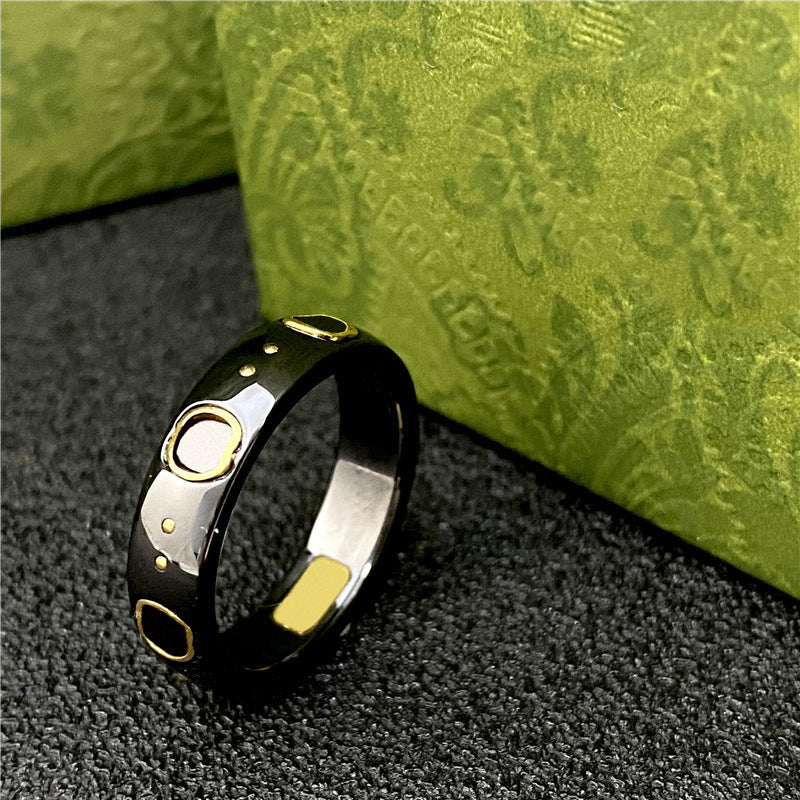 Bee Planet Ceramic Trendy Unique Couple Black Rings
