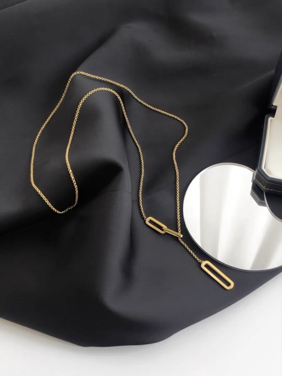 Women's & Men's Simple Geometric Square Sweater Chain Titanium Necklaces