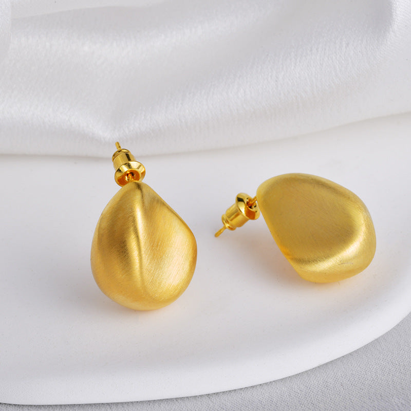 Irregular Metal Brushed Water Drop Ear Earrings