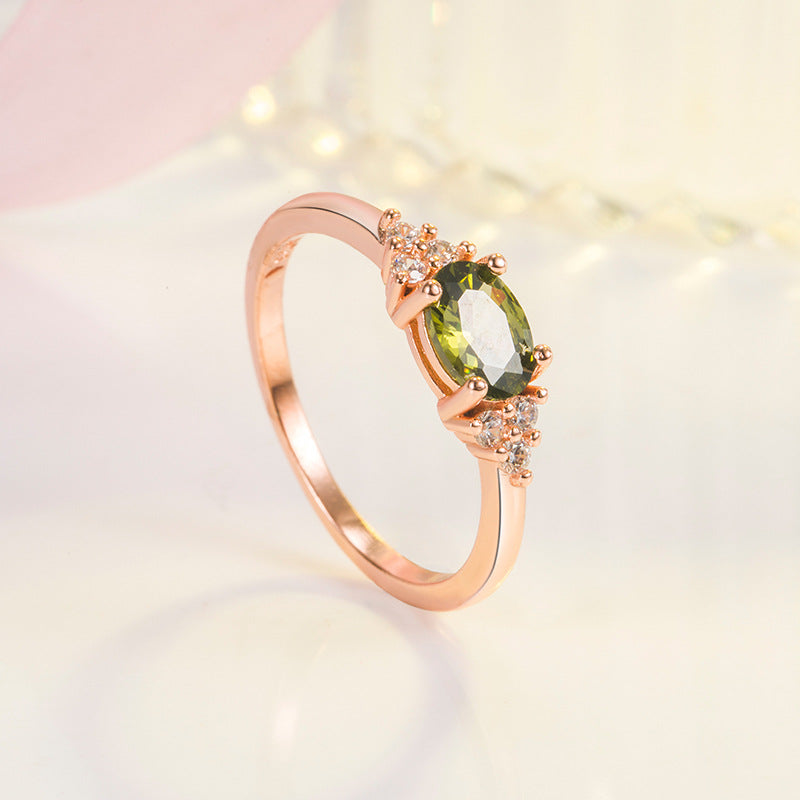 Women's Rose Gold Peridot Light Luxury Inlaid Rings