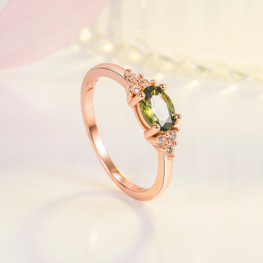 Women's Rose Gold Peridot Light Luxury Inlaid Rings