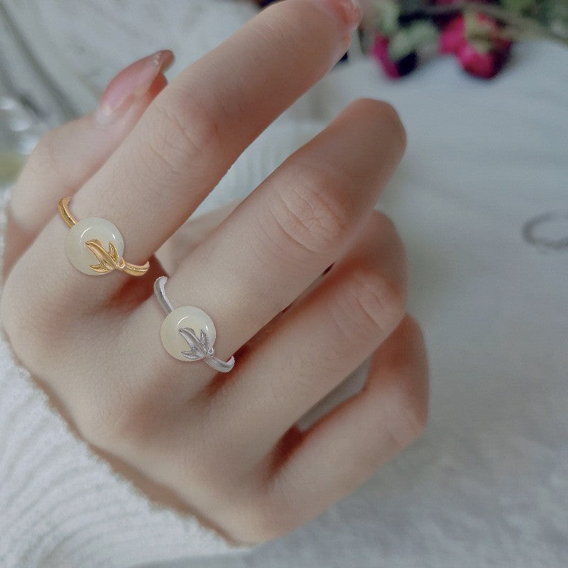 Jade Cube Sugar Female Retro Temperament Color Rings