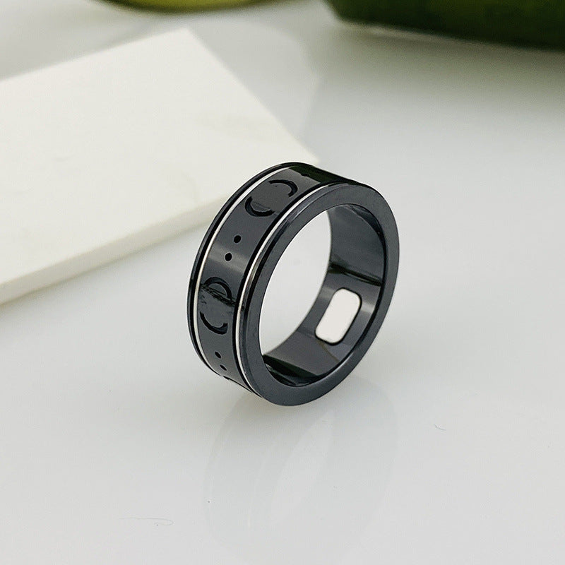 Bee Planet Ceramic Trendy Unique Couple Black Rings