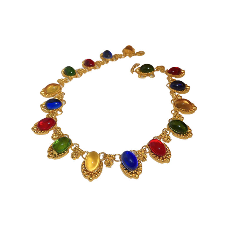 Women's Colorful Oval Palace Style Retro High-grade Necklaces
