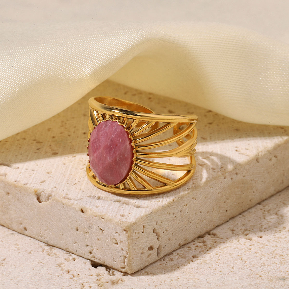French Counter Titanium Steel Red Pattern Natural Rings