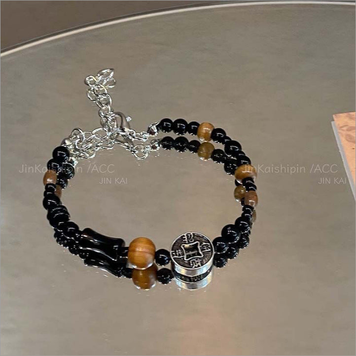 Women's & Men's Retro Black Beaded Light Luxury Minority Bracelets