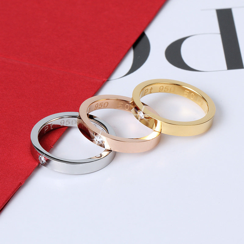 Women's & Men's Rose Gold Titanium Steel Diamond Live Card Signature Finger Rings