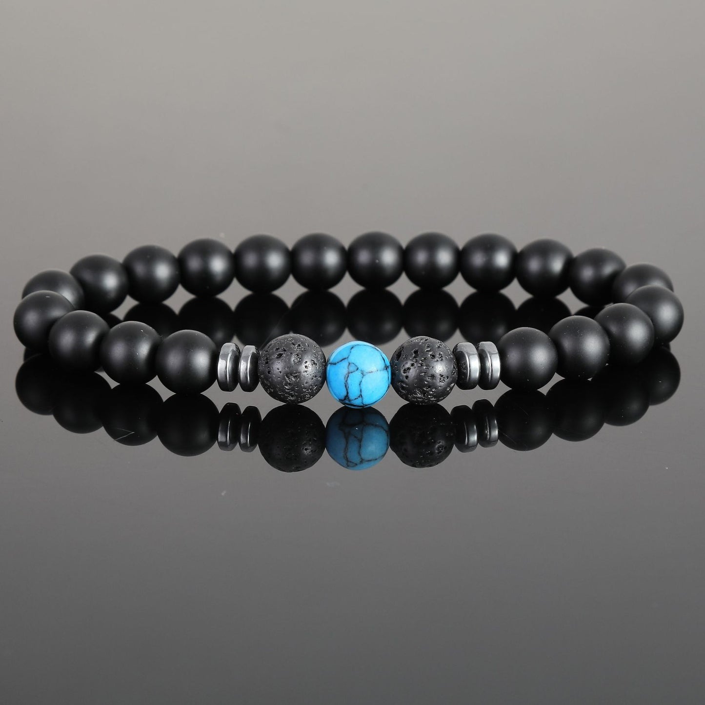 Women's & Men's Black Bead Stone Hematite Spacer Volcanic Bracelets