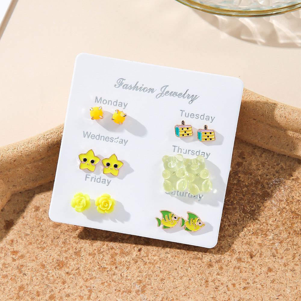 Fruit Week Suit Sweet Cute Small Earrings