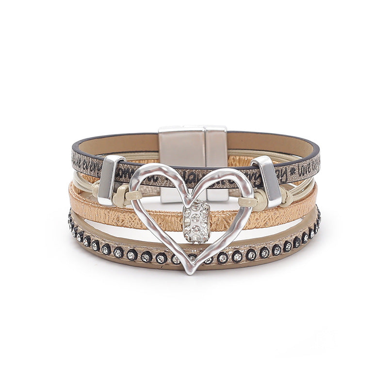 Women's Simple Big Love Leather Brace Lace Bracelets