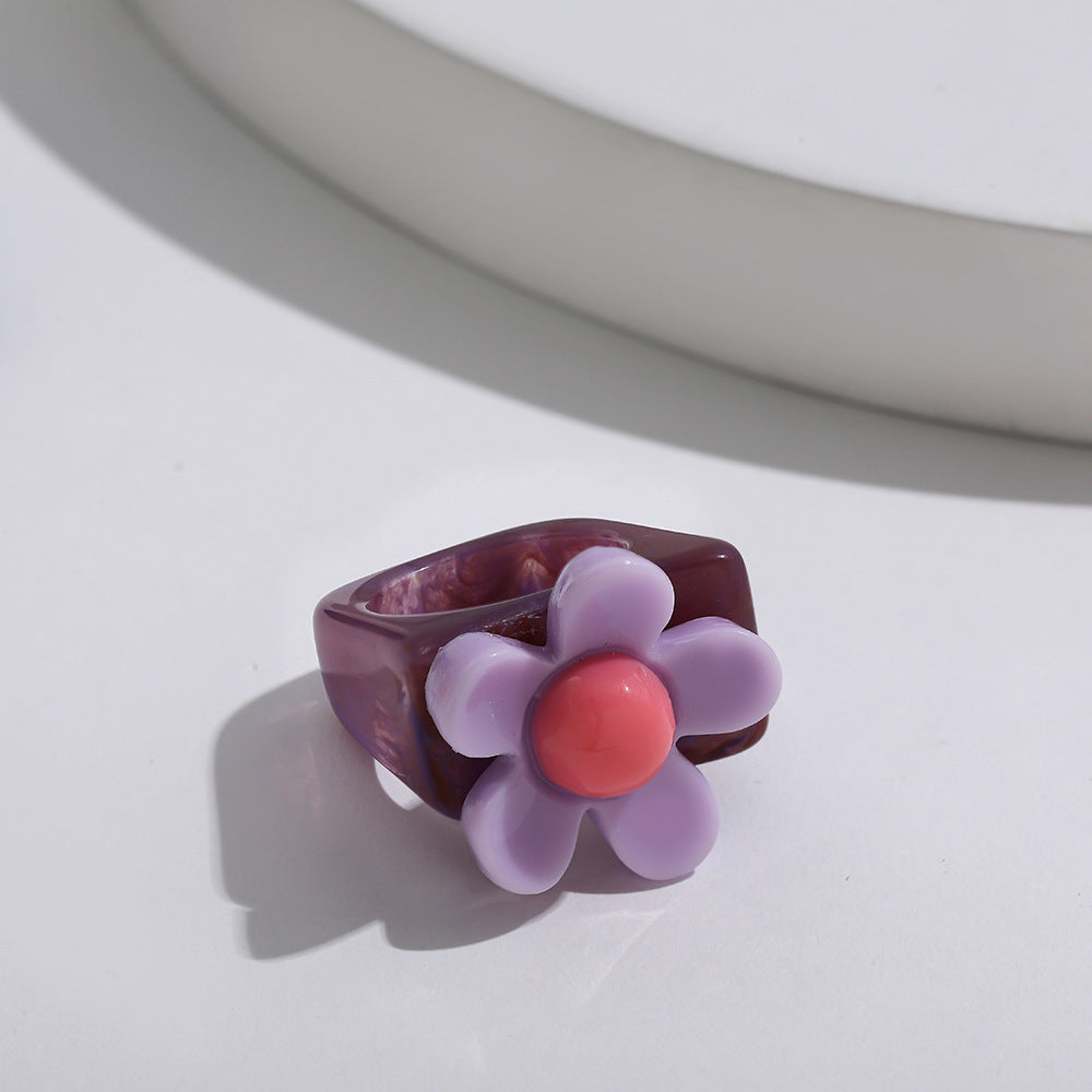 Candy Color Flower Temperament Design Resin Rings