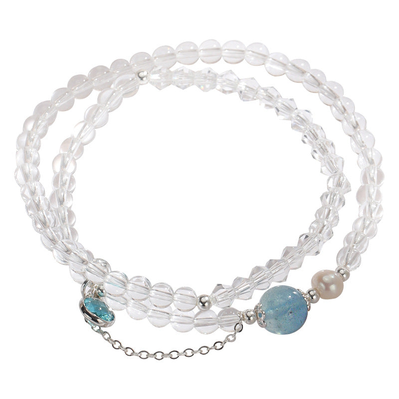 Chinese Style White Crystal Aquamarine Double Circle Bracelets