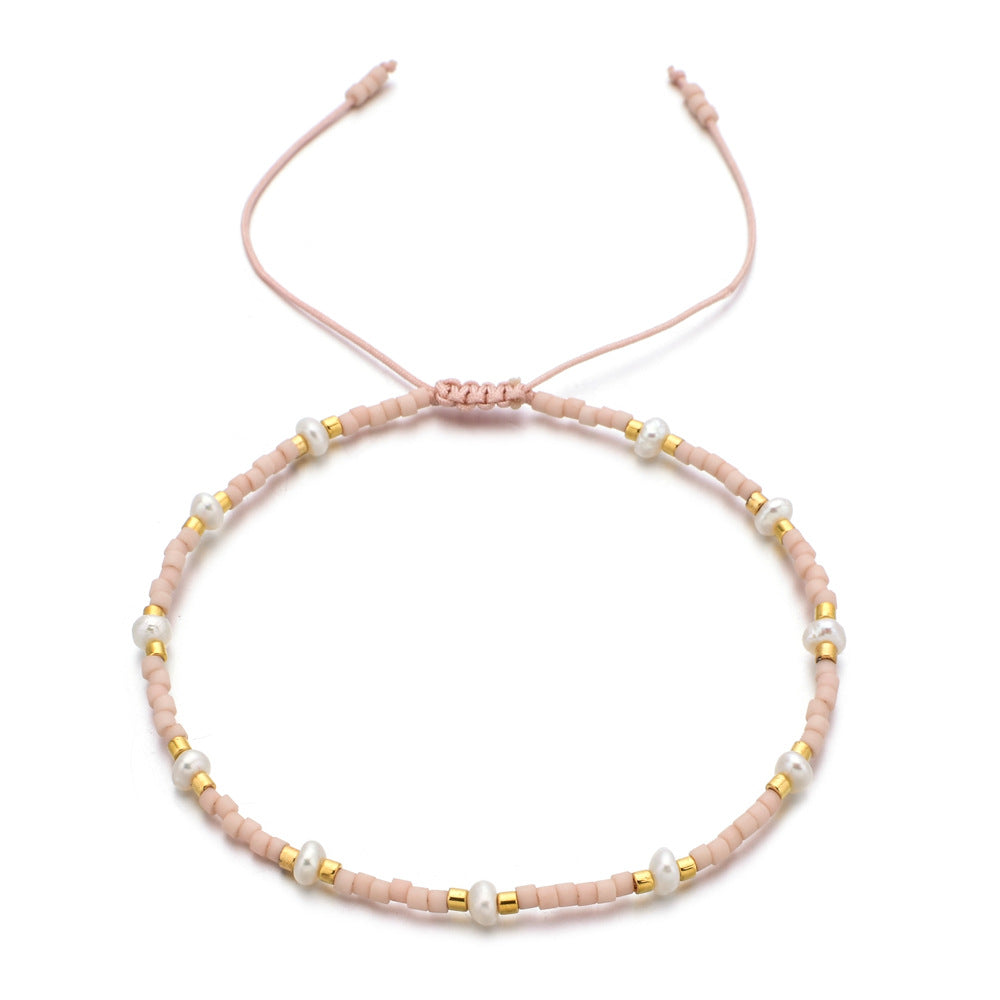 Bead Pearl Stylish Adjustable Woven Hand Strap Bracelets