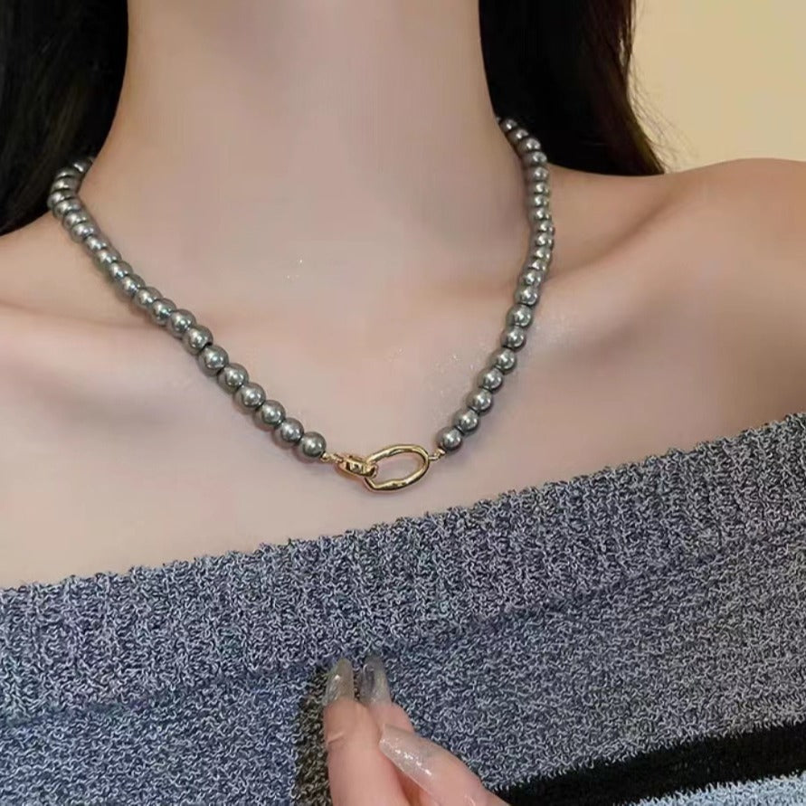 Buckle Gray White Red Pearl Light Luxury Female Necklaces