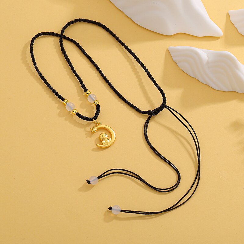 Year Of Snake Woven Black Rope Simple Necklaces