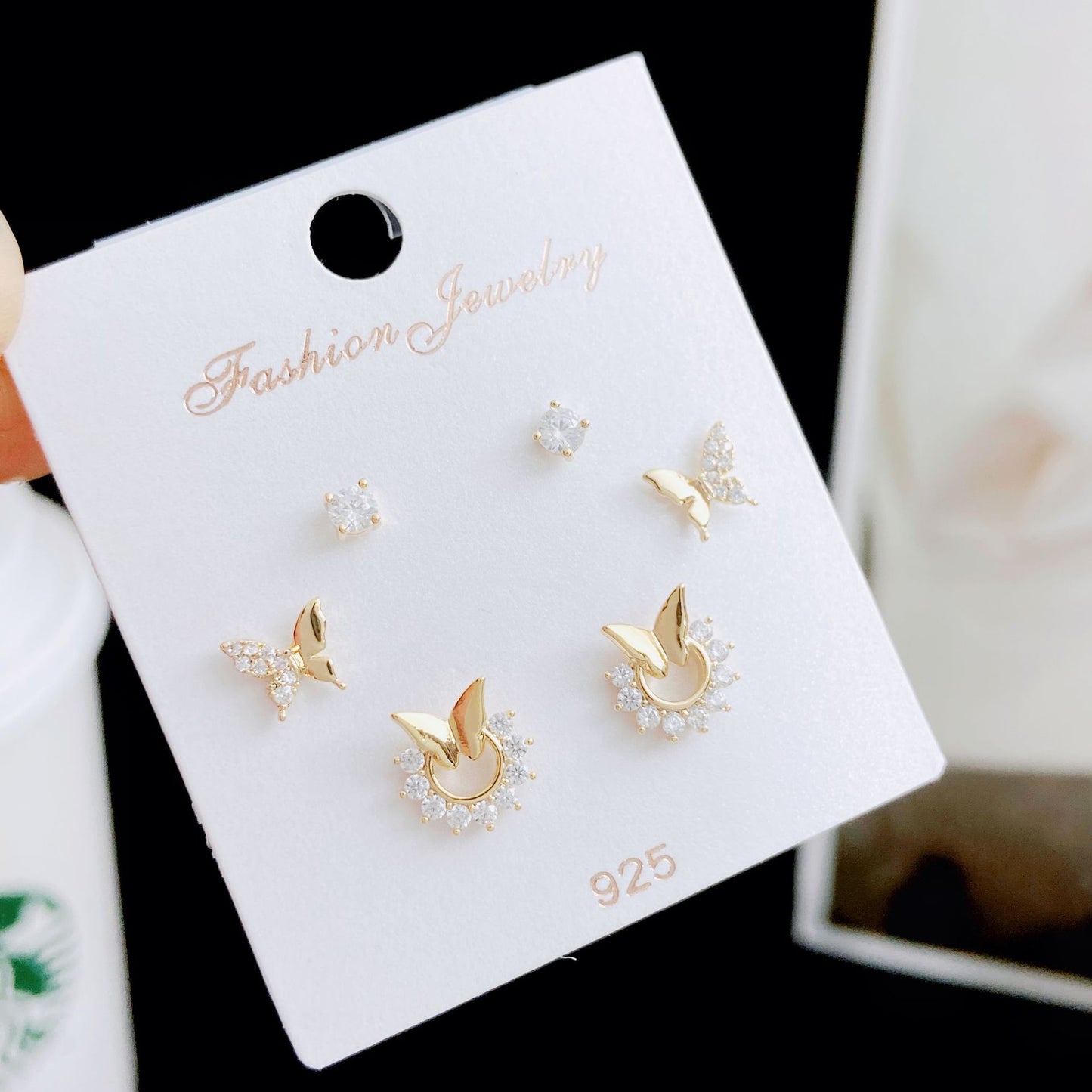 Women's Micro Inlaid Zircon Small Three Pairs Earrings