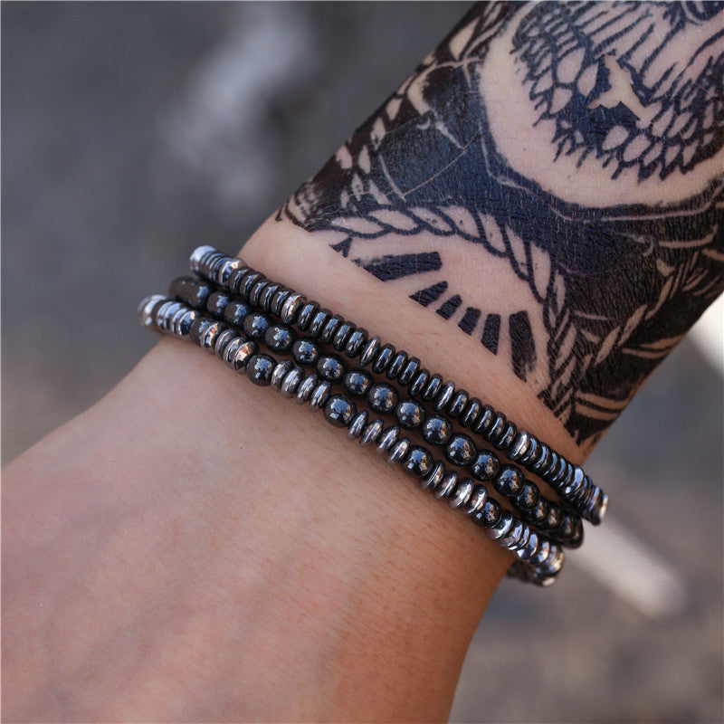 Men's Beaded Suit Map Stone Haematite Cross Bracelets