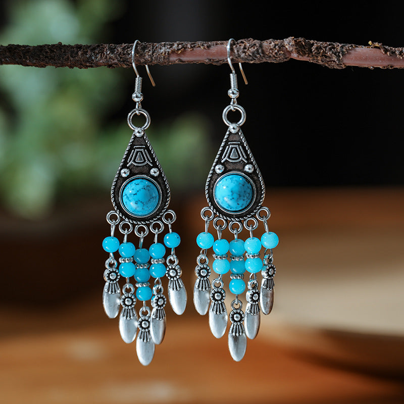 Turquoise Ethnic Style Retro Alloy Yunnan Earrings