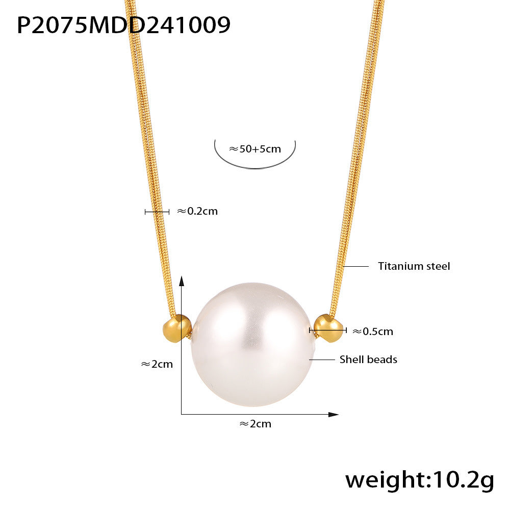 Pearls Titanium Steel Round Snake Clavicle Necklaces