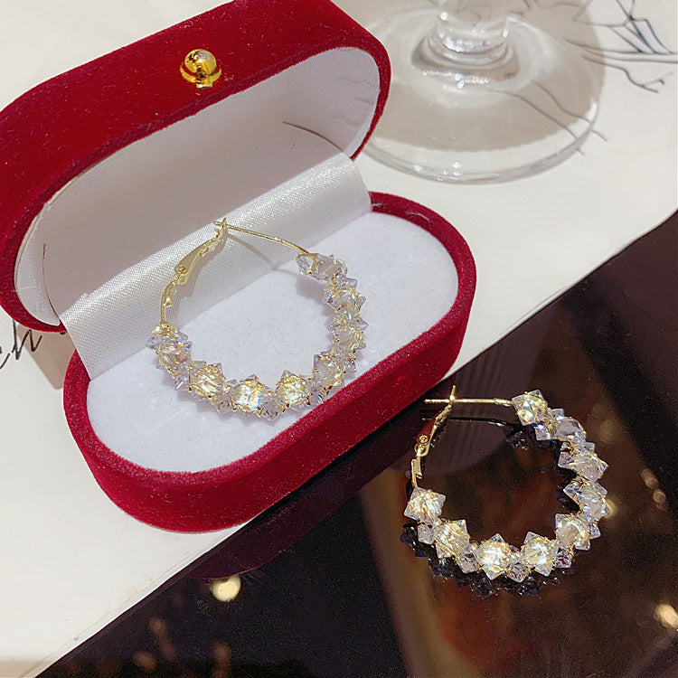 Light Luxury Refined Zircon Ear Design Advanced Sense Round Earrings