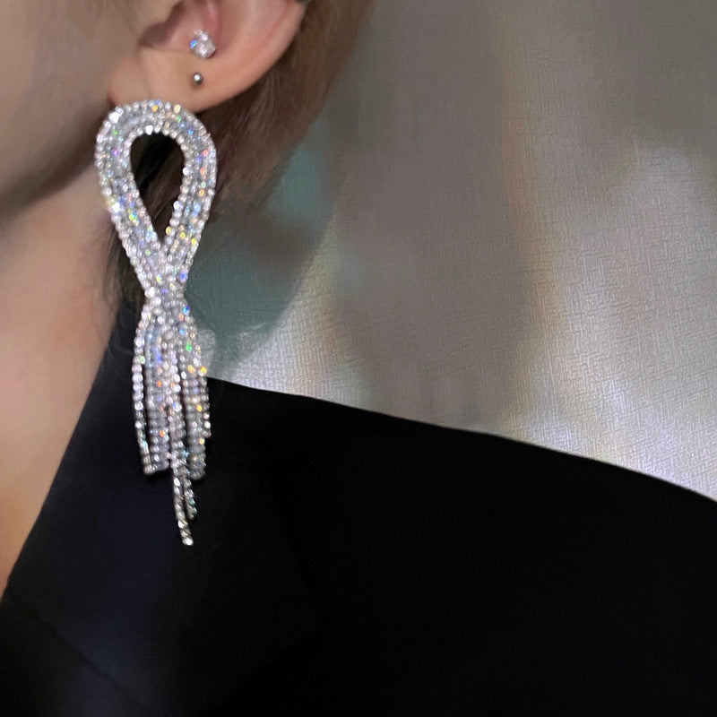 Needle Artificial Pearl Full Diamond Triangle Earrings